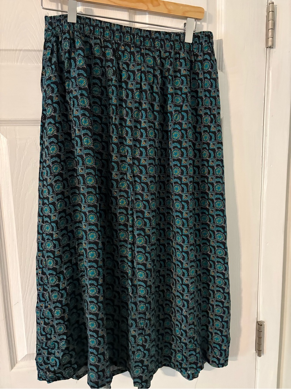 90s Vintage 2 Piece Skirt Set Eyelet Collar Rayon Made in USA L - Picture 9 of 10